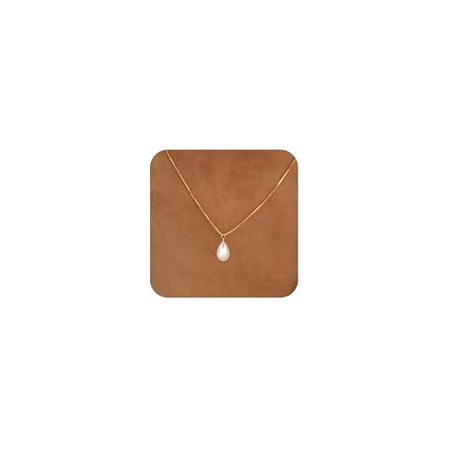 JOBICY Goldperlen-Halsketten für Damen, trendig, einzelne Perle, Tropfenanhänger, Halskette, 14 Karat zierliche Goldkette für Frauen, einfache Hochzeitsperle, Choker, Brautjungfern, Halskette von JOBICY