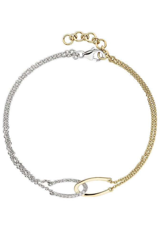 JOBO Armband Goldarmband Bicolor 2-reihig, 585 Gold mit 18 Diamanten 19,5 cm von JOBO