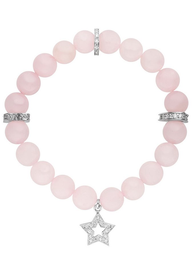 JOBO Armband Rosenquarz 18 cm, mit Stern aus 925 Silber mit Zirkonia von JOBO