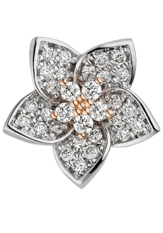 JOBO Blumenanhänger Anhänger Weißgoldanhänger Blume 10 mm, 14 Karat 585 Gold bicolor mit 30 Diamanten von JOBO