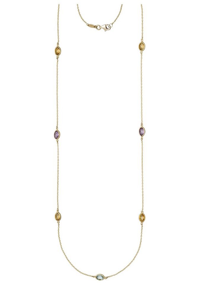 JOBO Collier, 585 Gold mit Amethyst Blautopas Citrin 90 cm von JOBO