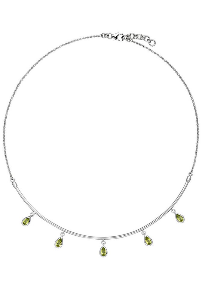 JOBO Collier Kette mit 5 kleinen Anhängern, 585 Weißgold mit Peridot 44 cm von JOBO