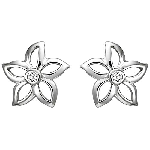 Jobo Damen Ohrstecker Blume 925 Sterling Silber 2 Zirkonia Ohrringe Silberohrringe von Jobo