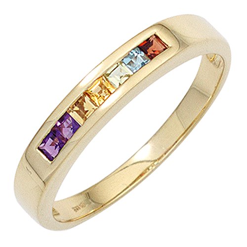 Jobo Damen-Ring aus 585 Gold Amethyst Blautopas Citrin Granat Peridot Größe 56 von Jobo