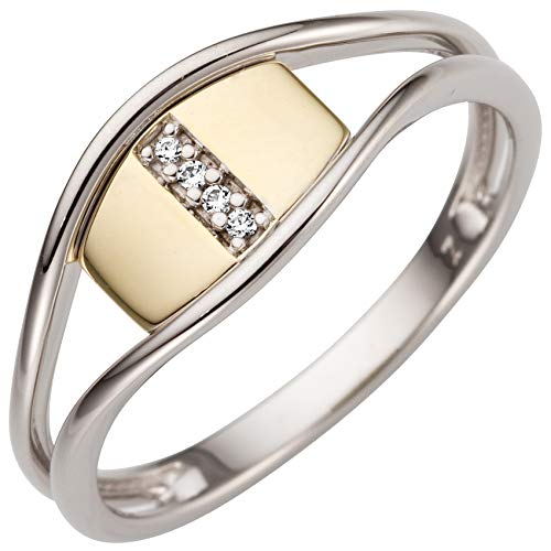 Jobo Damen-Ring aus 585 Gold Bicolor mit 4 Diamanten Größe 50 von Jobo