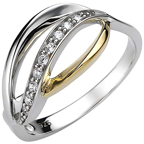 Jobo Damen-Ring aus 925 Silber Bicolor vergoldet mit 9 Zirkonia Größe 52 von Jobo