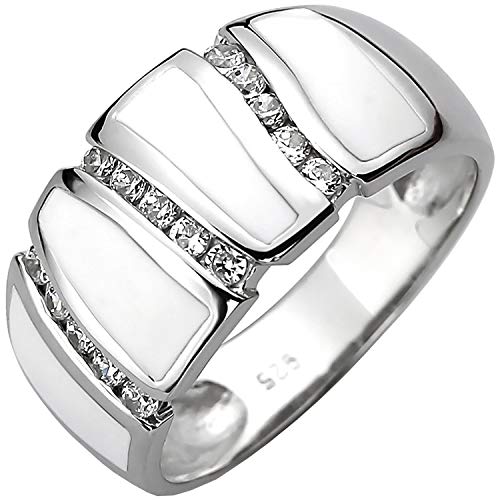 Jobo Damen-Ring aus 925 Silber mit weißer Emaille und 15 Zirkonia Größe 58 von Jobo