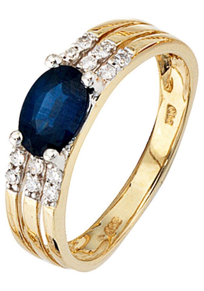 JOBO Diamantring, 585 Gold mit Safir und 12 Diamanten von JOBO