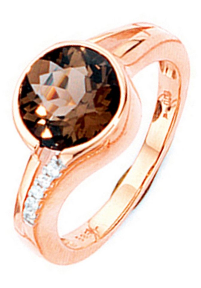 JOBO Diamantring, 585 Roségold mit Rauchquarz und 5 Diamanten von JOBO