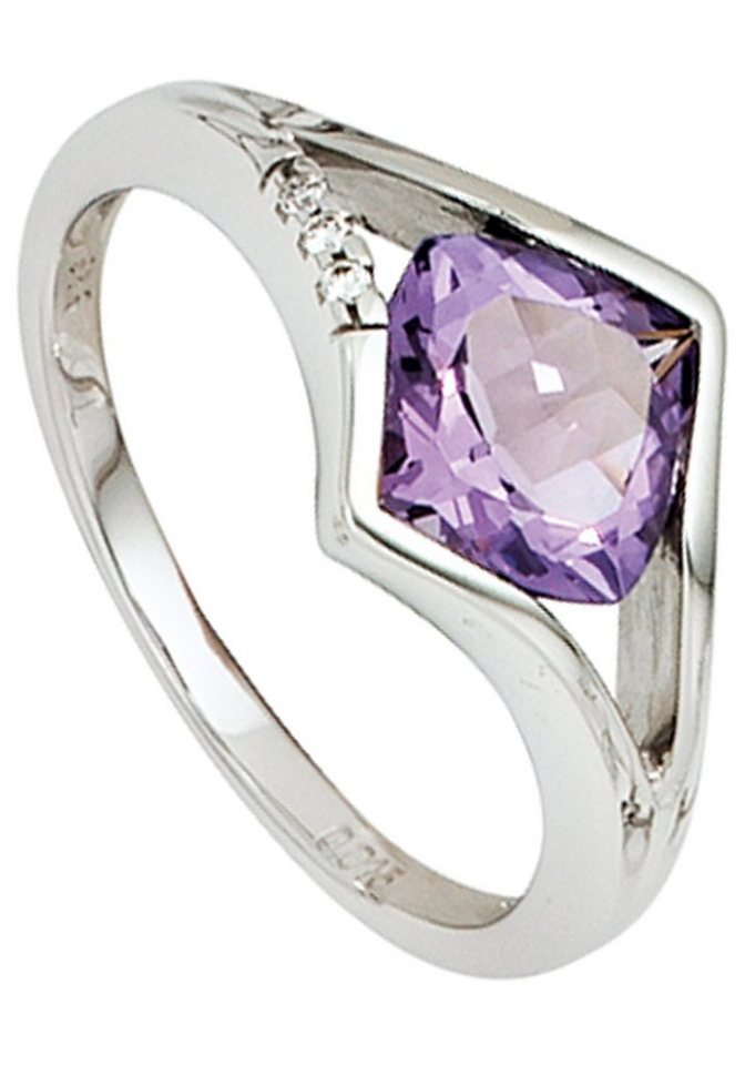 JOBO Diamantring, 585 Weißgold mit Amethyst und 3 Diamanten von JOBO