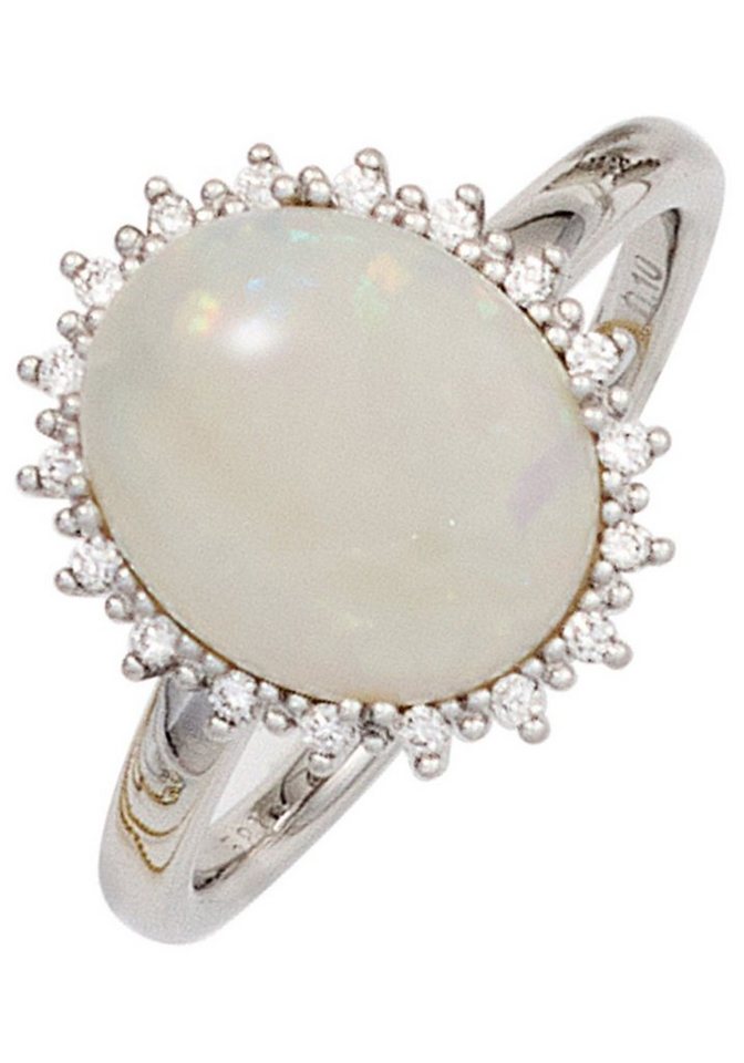 JOBO Diamantring, 585 Weißgold mit Opal-Cabochon und 18 Diamanten von JOBO