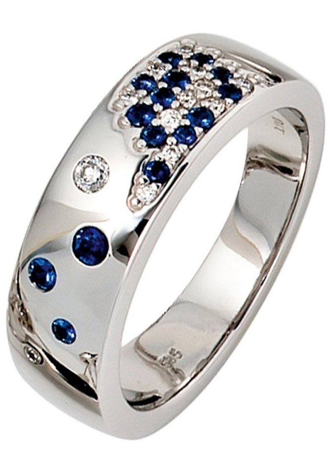 JOBO Diamantring, 585 Weißgold mit Safir und 13 Diamanten von JOBO