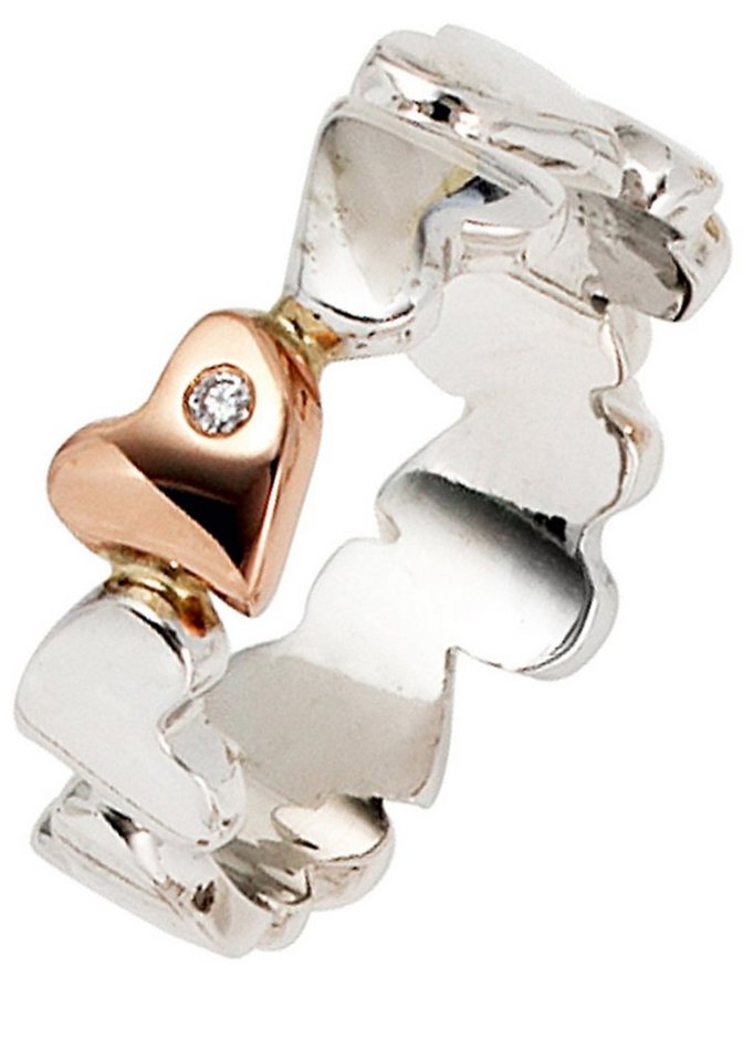 JOBO Diamantring Herz-Ring mit Diamant, 585 Gold bicolor von JOBO