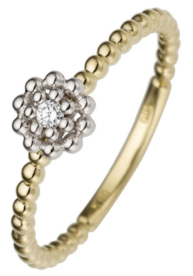 JOBO Diamantring Ring Goldring Blume, 585 Gold bicolor mit Diamant Brillant von JOBO