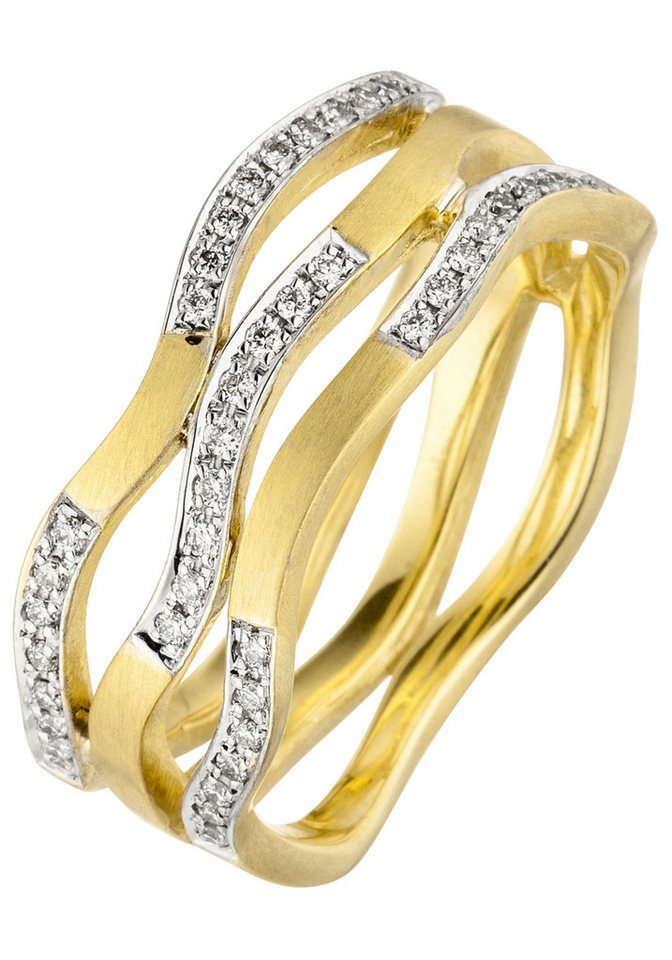 JOBO Diamantring Ring Goldring breit, 585 Gold matt mit 42 Diamanten von JOBO