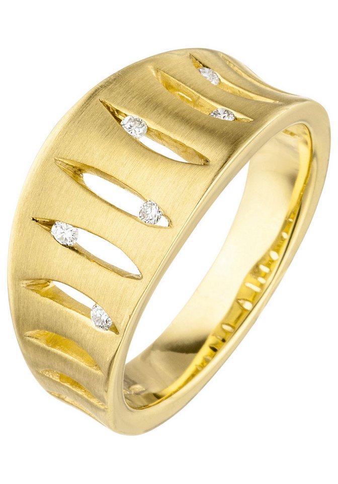JOBO Diamantring Ring Goldring breit, 585 Gold matt mit 6 Diamanten von JOBO