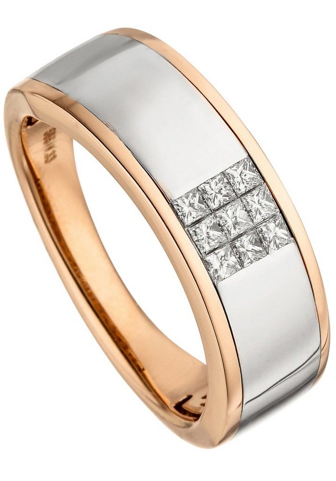 JOBO Diamantring Ring Roségoldring Princess, 585 Roségold bicolor mit 9 Diamanten von JOBO