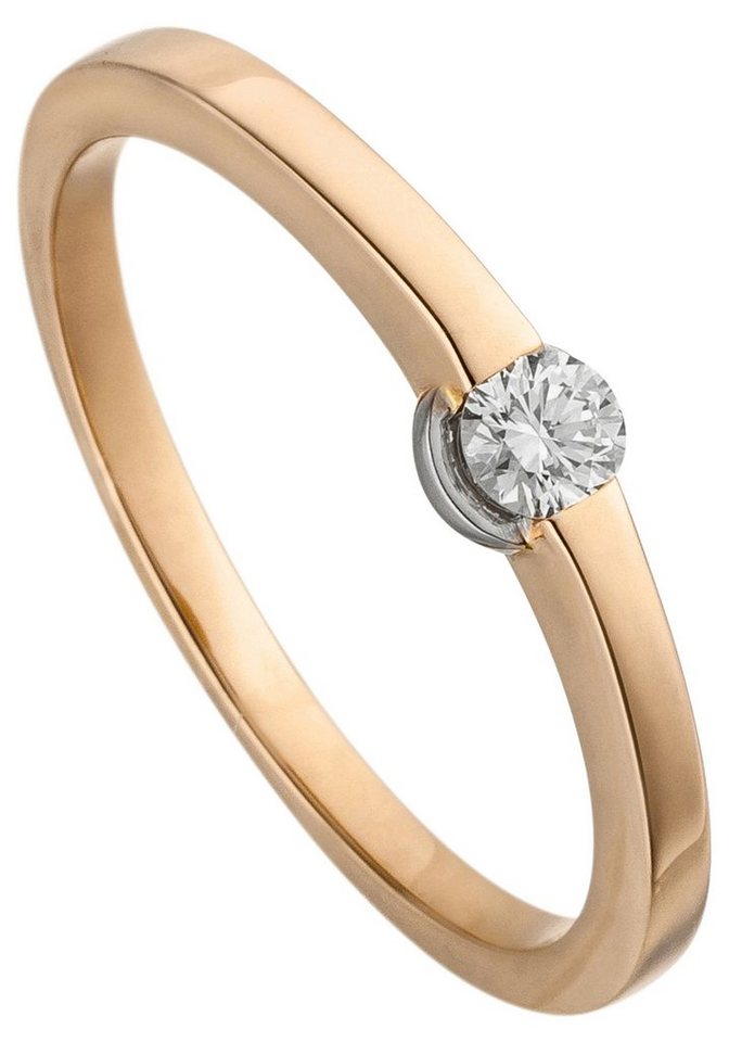JOBO Diamantring Ring Roségoldring Solitär, 585 Roségold mit Diamant Brillant 0,15 ct. von JOBO