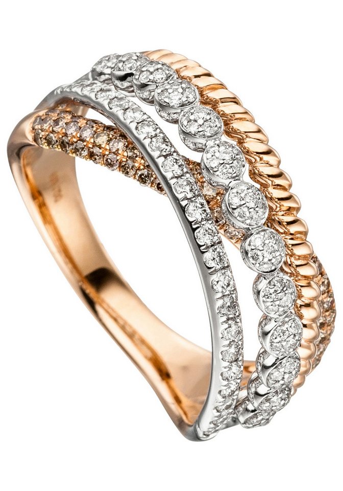 JOBO Diamantring Ring Roségoldring verschlungen, 585 Roségold mit 181 Diamanten von JOBO