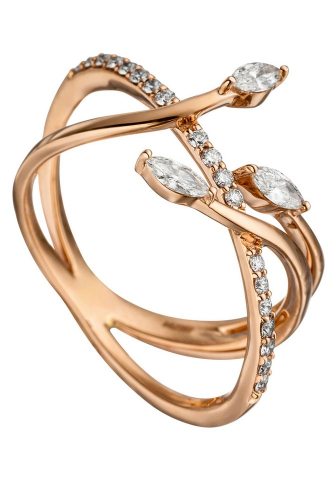 JOBO Diamantring Ring Roségoldring verschlungen, 585 Roségold mit 22 Diamanten von JOBO