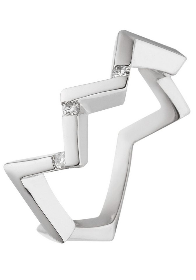 JOBO Diamantring Ring Silberring gezackt, 925 Silber mit 3 Diamanten von JOBO