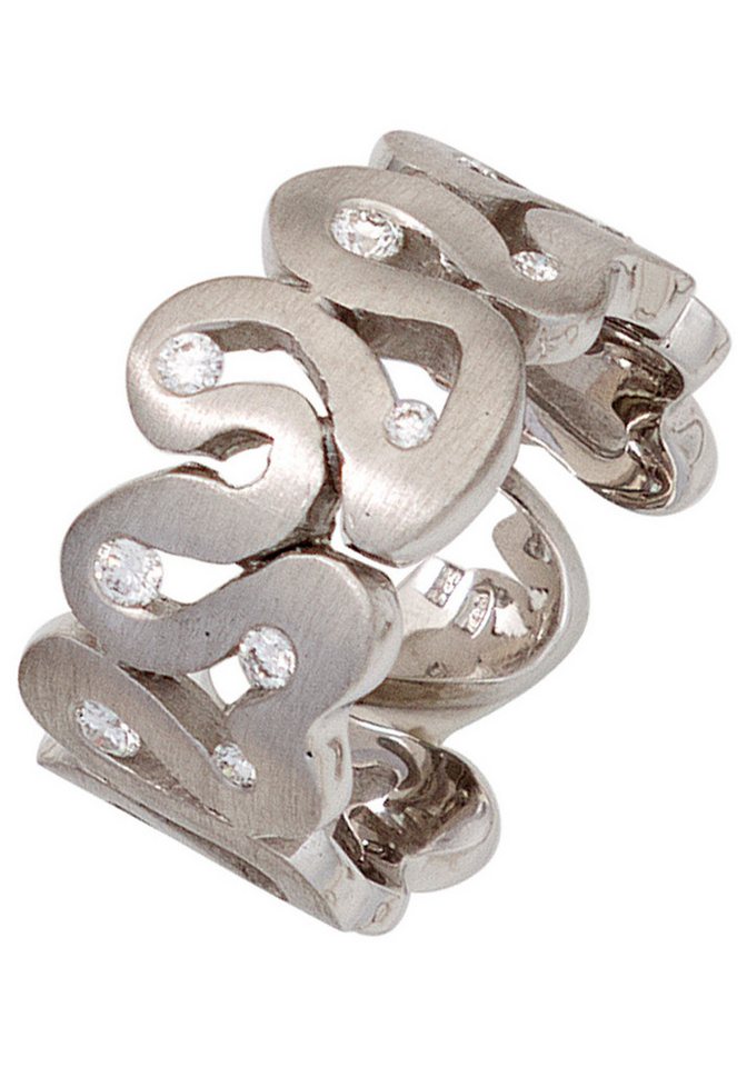 JOBO Diamantring Ring Weißgoldring breit Statement, 585 Weißgold matt mit 10 Diamanten von JOBO