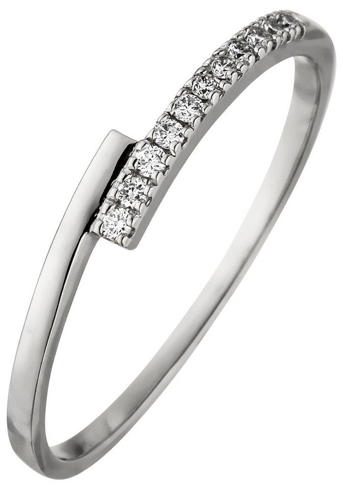 JOBO Diamantring Ring Weißgoldring schmal zart, 585 Weißgold mit 11 Diamanten von JOBO