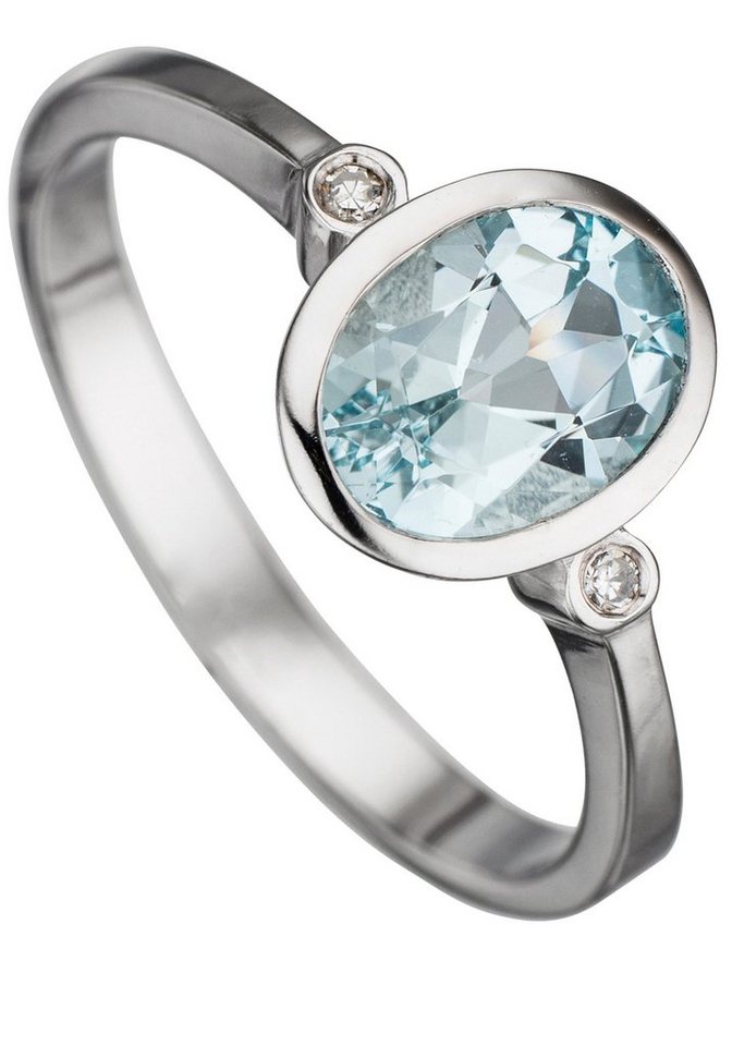 JOBO Diamantring Ring mit Aquamarin und 2 Diamanten, 585 Weißgold von JOBO