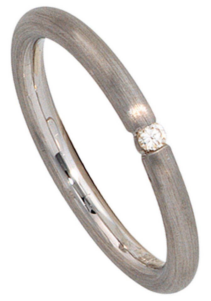 JOBO Diamantring Silberring matt, 925 Silber rhodiniert mit Diamant von JOBO