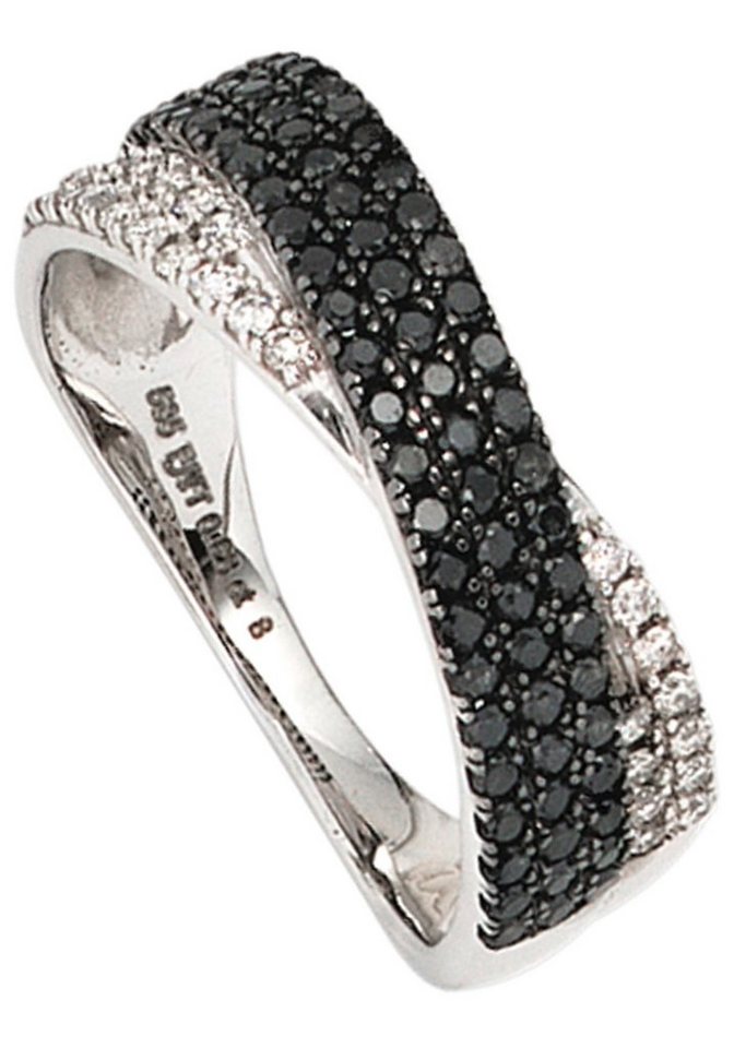JOBO Diamantring Weißgoldring, 585 Weißgold mit 100 Diamanten schwarz weiß von JOBO