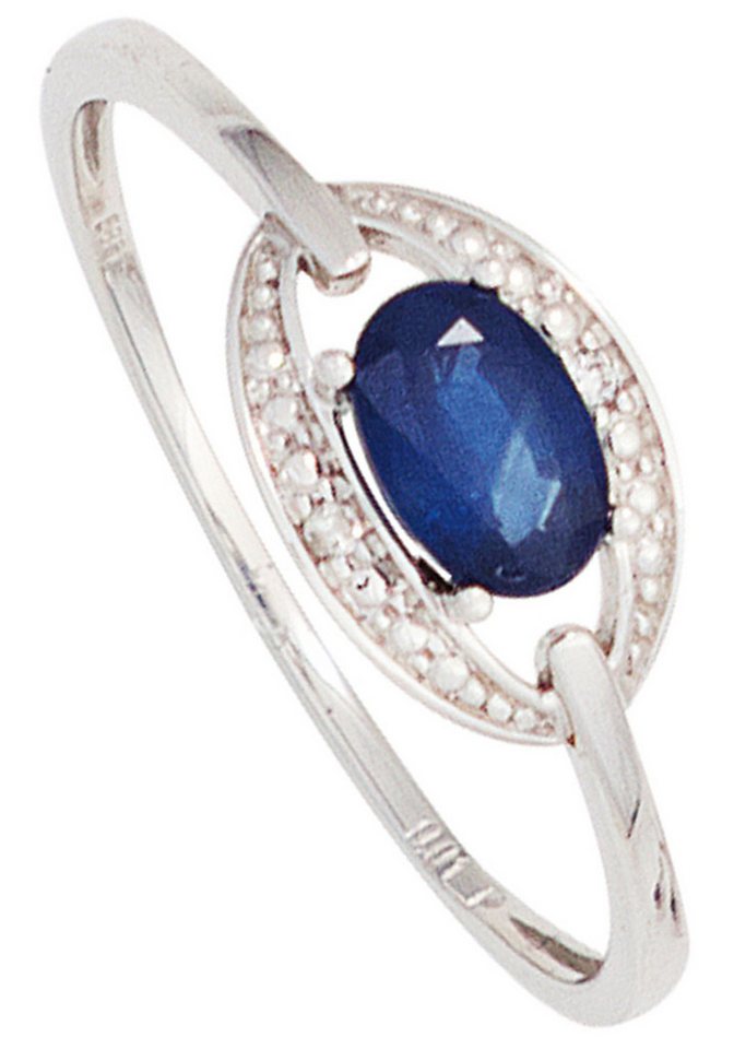 JOBO Diamantring Weißgoldring, 585 Weißgold mit Saphir und 2 Diamanten von JOBO