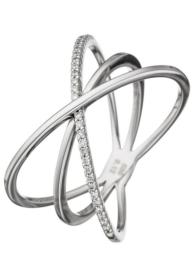 JOBO Diamantring Weißgoldring Statement gekreuzt, 585 Weißgold mit 30 Diamanten von JOBO