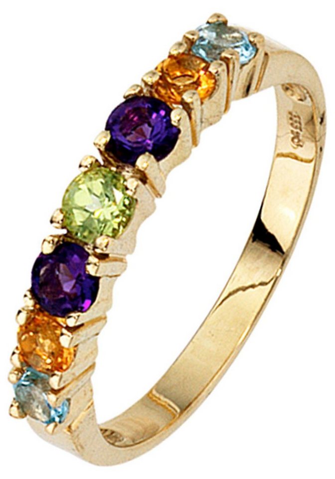 JOBO Fingerring, 333 Gold mit Amethyst Blautopas Citrin Peridot von JOBO