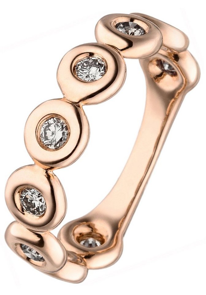 JOBO Fingerring, 585 Roségold mit 9 braunen Diamanten von JOBO