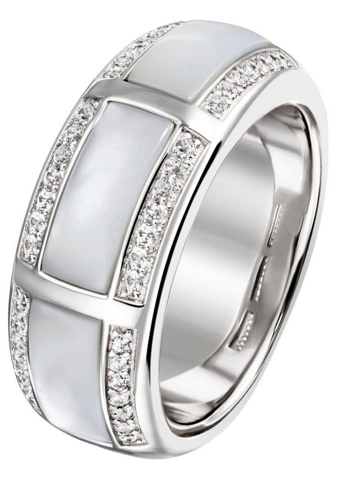 JOBO Fingerring, 925 Silber mit Perlmutt und 42 Zirkonia von JOBO