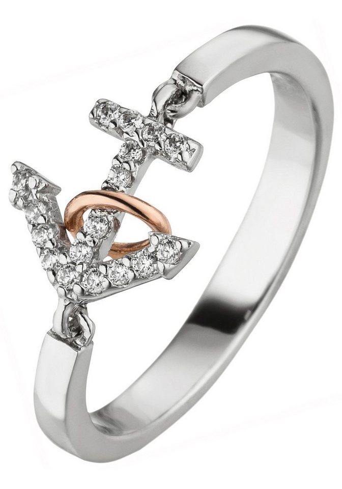 JOBO Fingerring Anker, 925 Silber mit 18 Zirkonia von JOBO