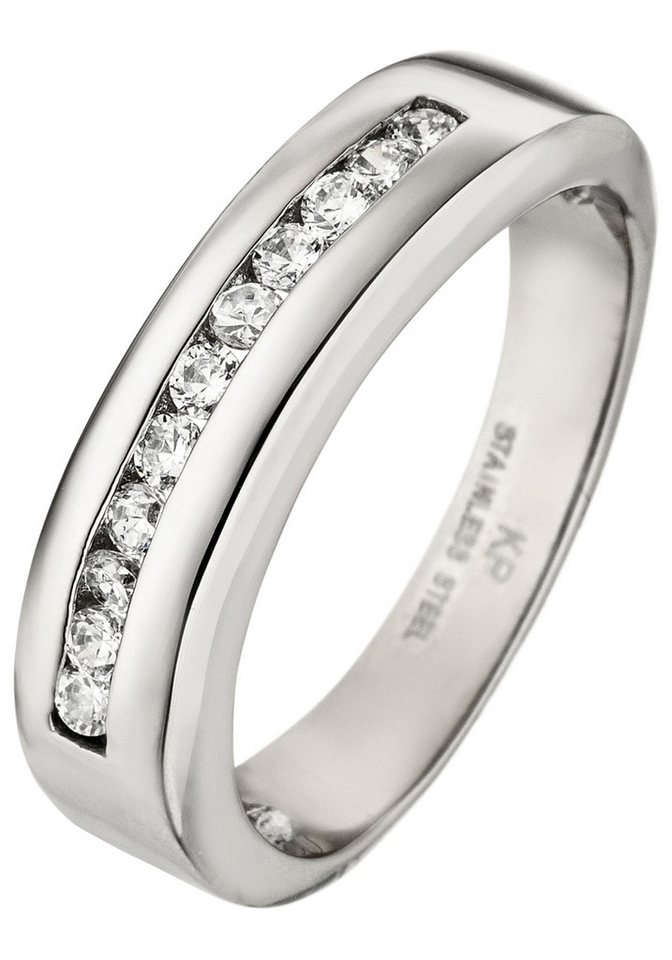 JOBO Fingerring Ring Damenring, Edelstahl mit 11 Zirkonia von JOBO