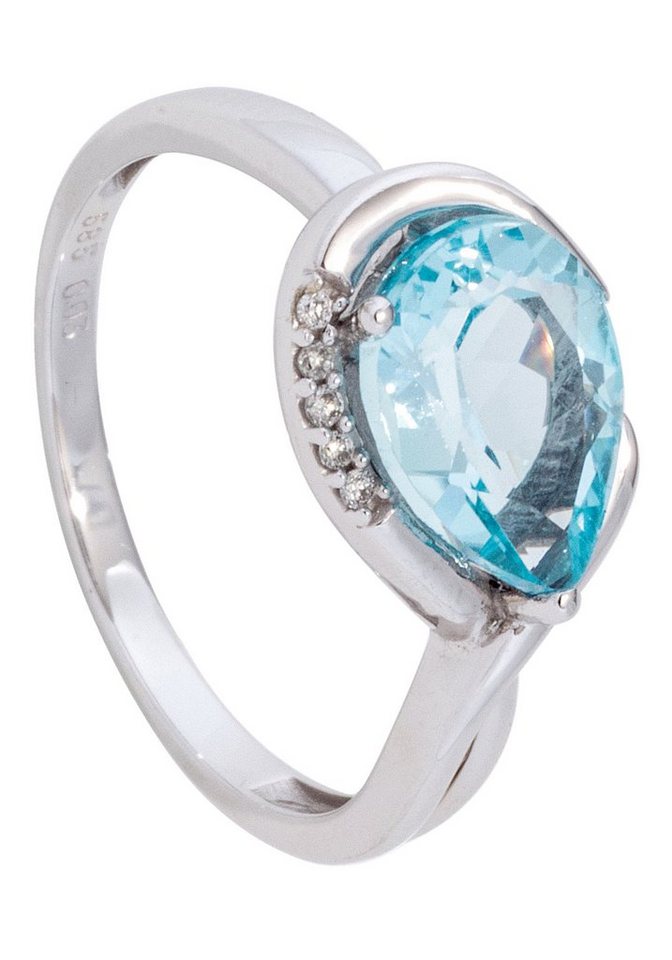 JOBO Fingerring Ring mit Blautopas und 5 Diamanten, 585 Weißgold von JOBO