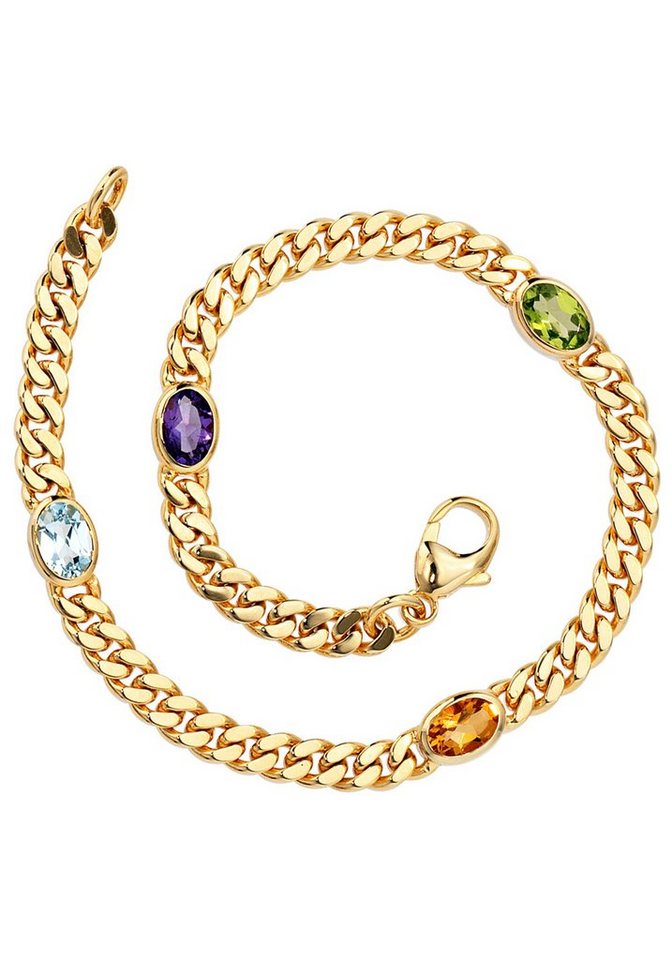 JOBO Goldarmband, 585 Gold Amethyst Aquamarin Citrin Peridot 19 cm von JOBO