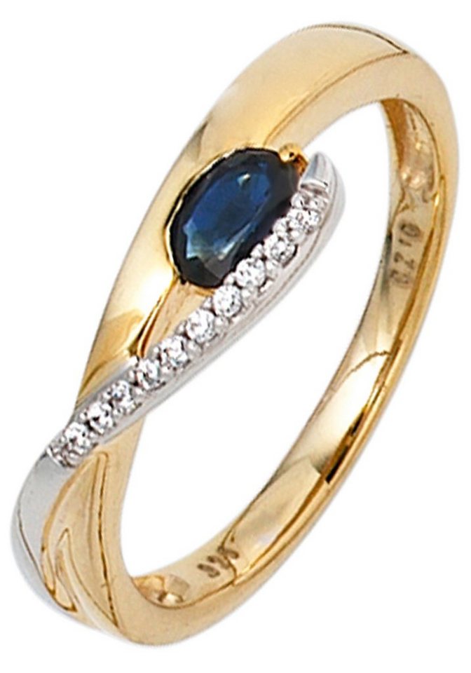 JOBO Goldring, 333 Gelbgold Weißgold mit Safir und Zirkonia von JOBO