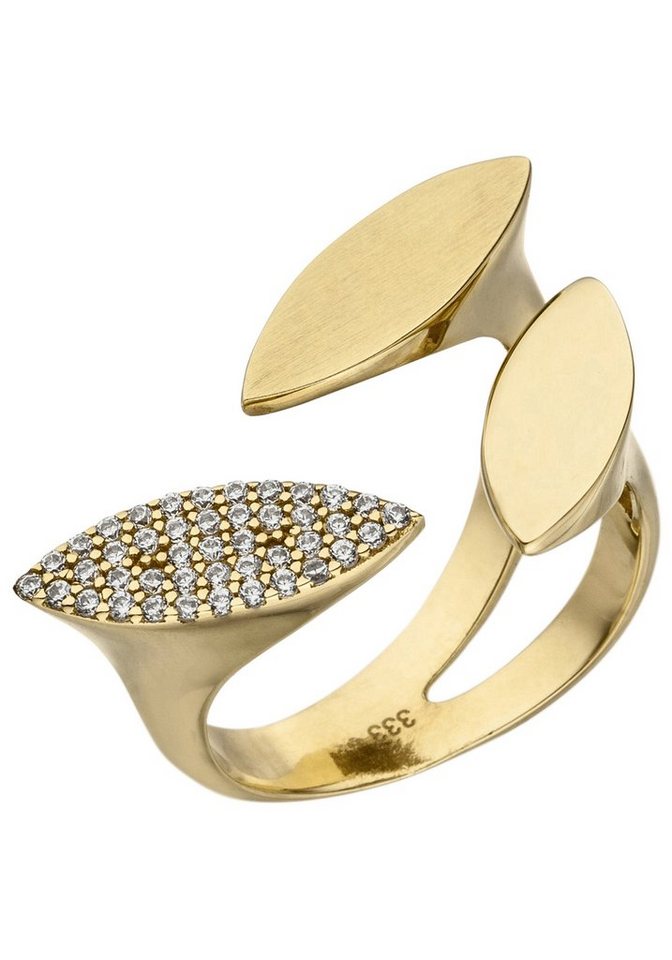 JOBO Goldring Offener Ring Damenring Statement, 333 Gold mit 40 Zirkonia von JOBO