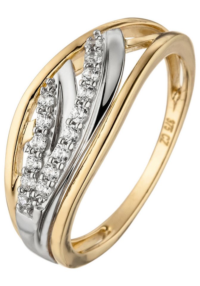 JOBO Goldring Ring Damenring, 375 Gold bicolor mit 15 Zirkonia von JOBO