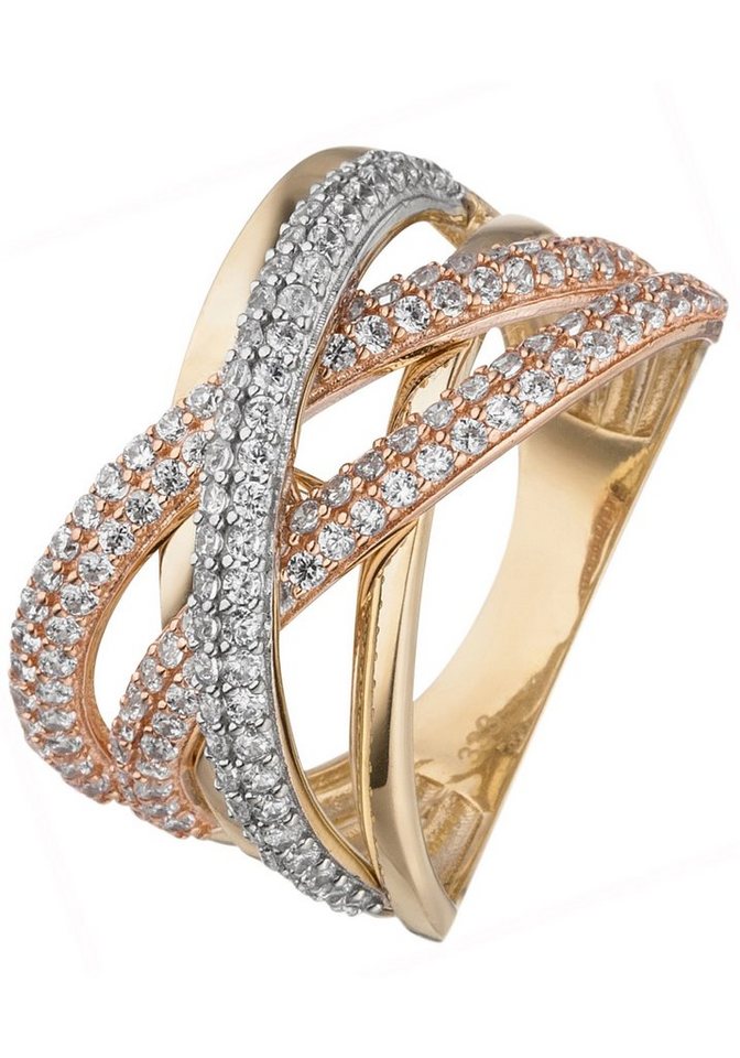 JOBO Goldring Ring Damenring breit Statement, 333 Gold bicolor mit 158 Zirkonia von JOBO