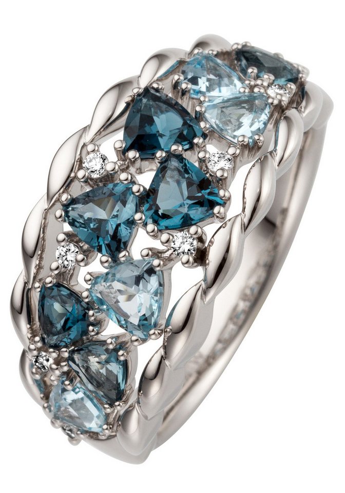 JOBO Goldring Ring Weißgoldring, 585 Weißgold mit Blautopas und 8 Diamanten von JOBO