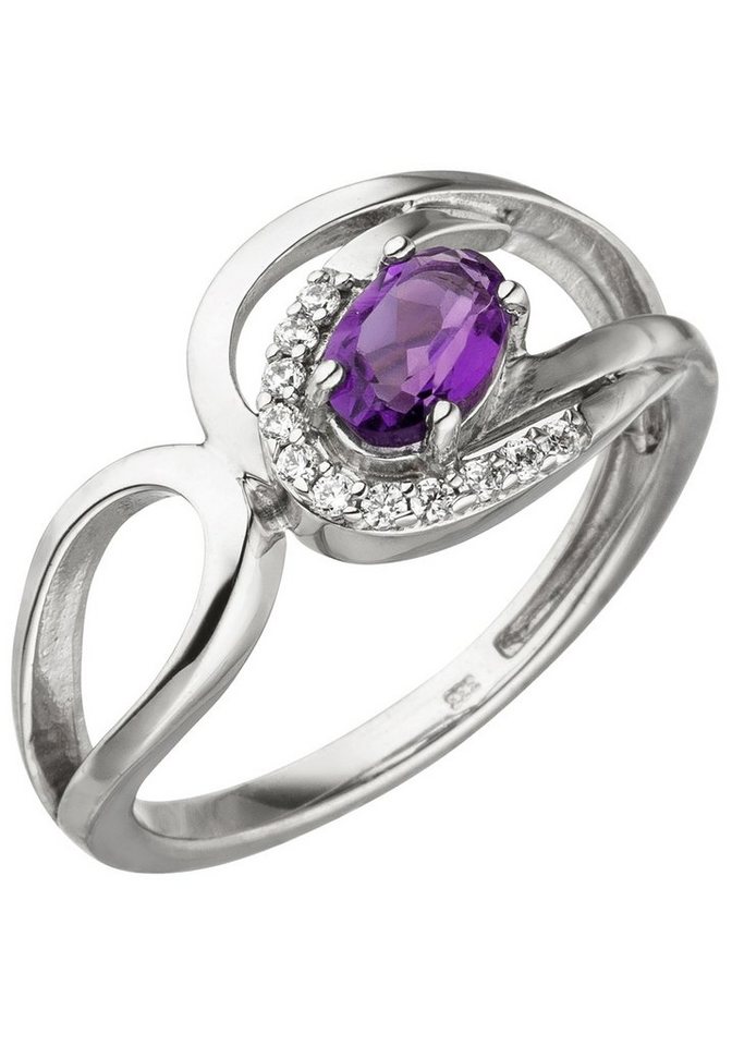 JOBO Goldring Ring Weißgoldring Amethystring, 333 Weißgold mit Amethyst und 11 Zirkonia von JOBO