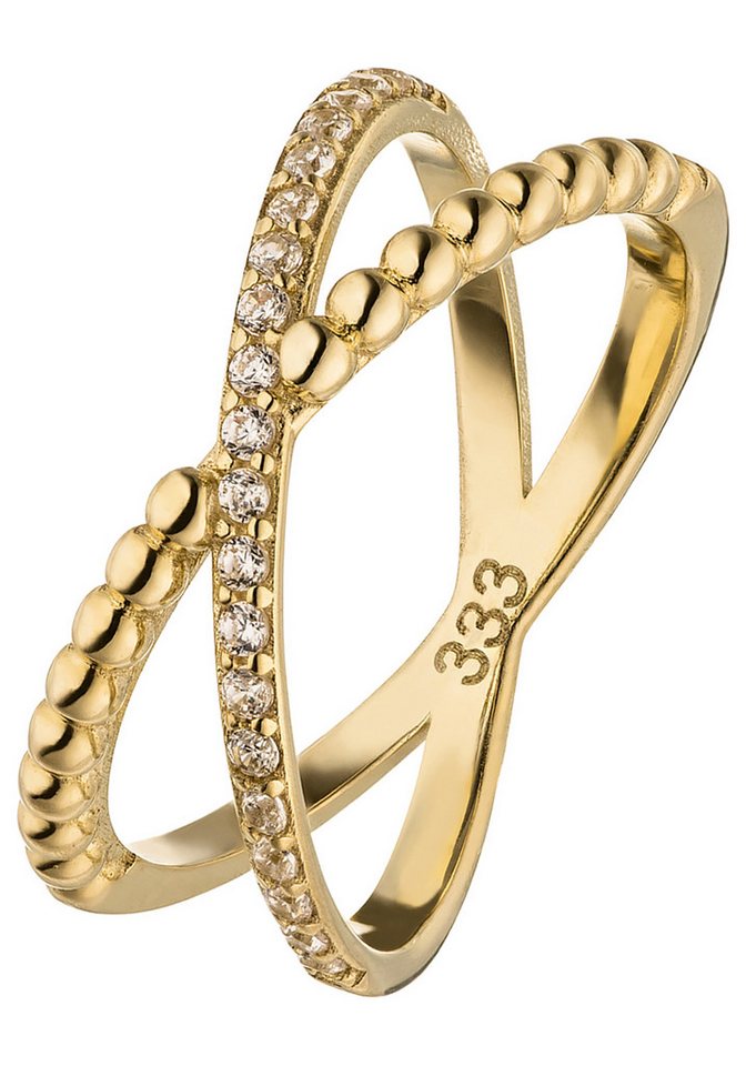 JOBO Goldring Ring X-Ring überkreuzt, 333 Gold mit 21 Zirkonia von JOBO