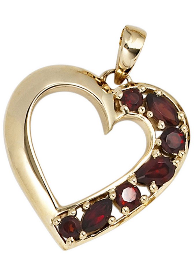JOBO Herzanhänger Anhänger Granatanhänger Herz 21 mm, 14 Karat 585 Gold mit Granat von JOBO