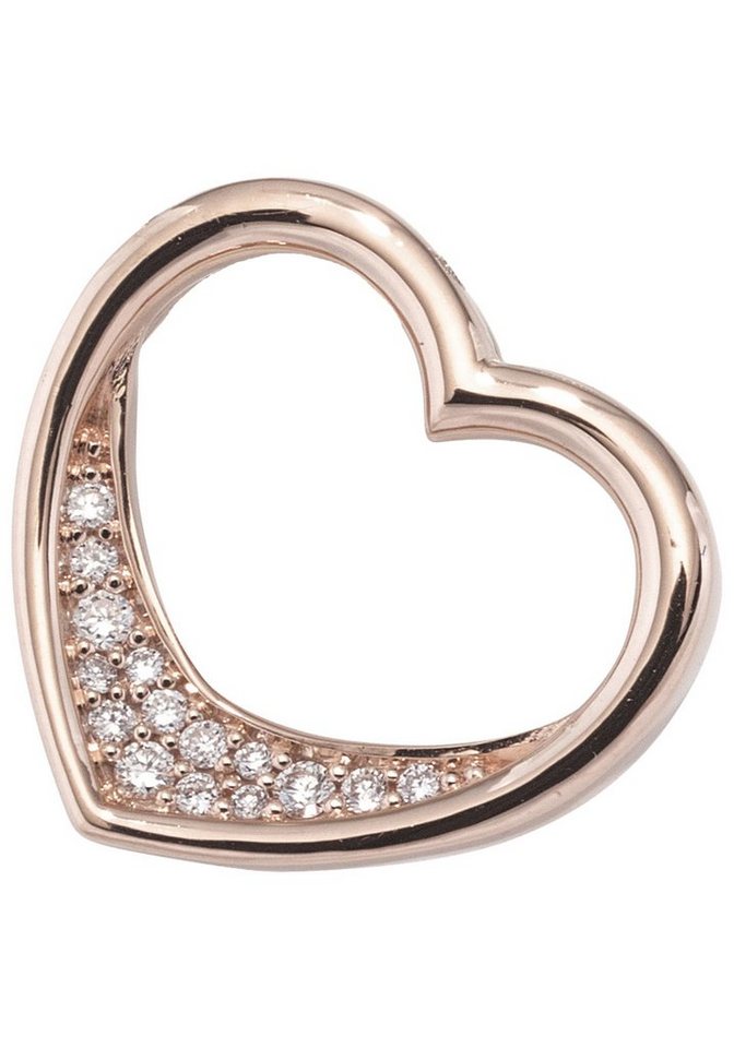 JOBO Herzanhänger Anhänger Roségoldanhänger Herz 15 mm, 14 Karat 585 Roségold mit 15 Diamanten von JOBO