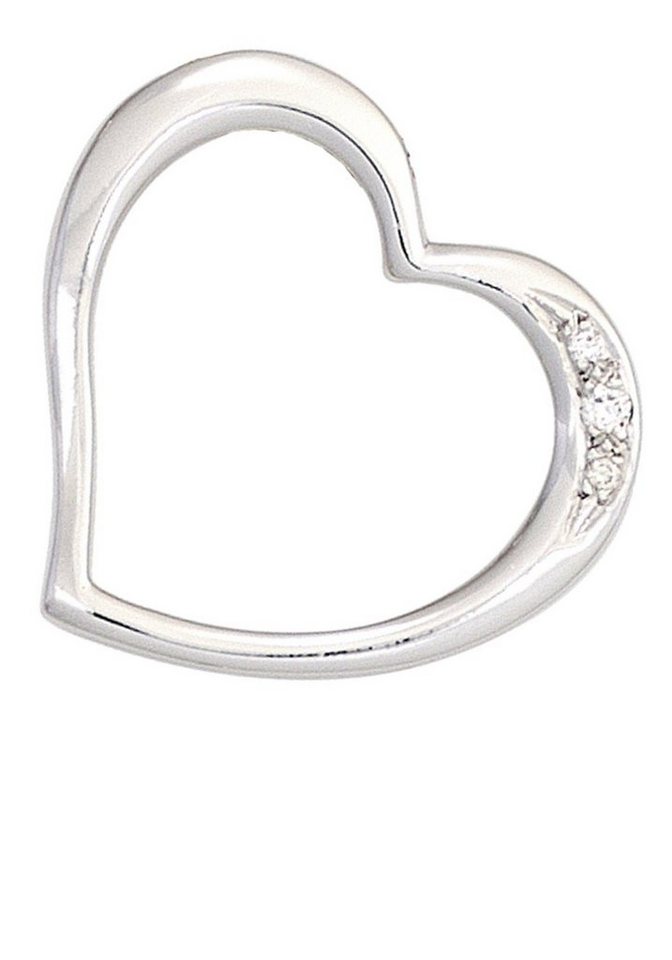 JOBO Herzanhänger Anhänger Weißgoldanhänger Herz 18 mm, 14 Karat 585 Weißgold mit 3 Diamanten von JOBO