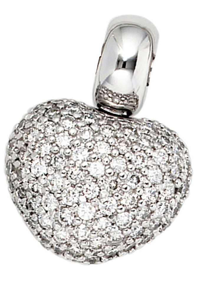 JOBO Herzanhänger Anhänger Weißgoldanhänger Herz 19 mm, 14 Karat 585 Weißgold mit 107 Diamanten von JOBO